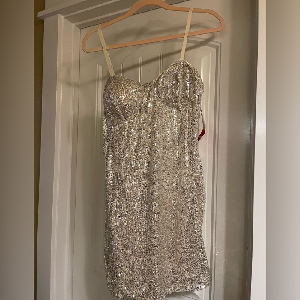 Gold and Cream Sequins Dress